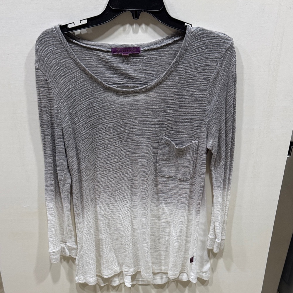Zobha Gray to White Ombre Long Sleeve Top